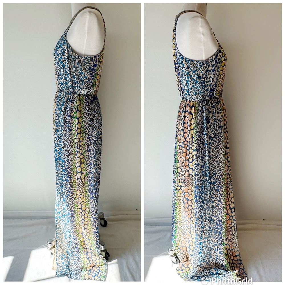 Charlie Jade Beaded Halter Neck Blue Green Colorful Party Maxi Dress, size M - Picture 4 of 16